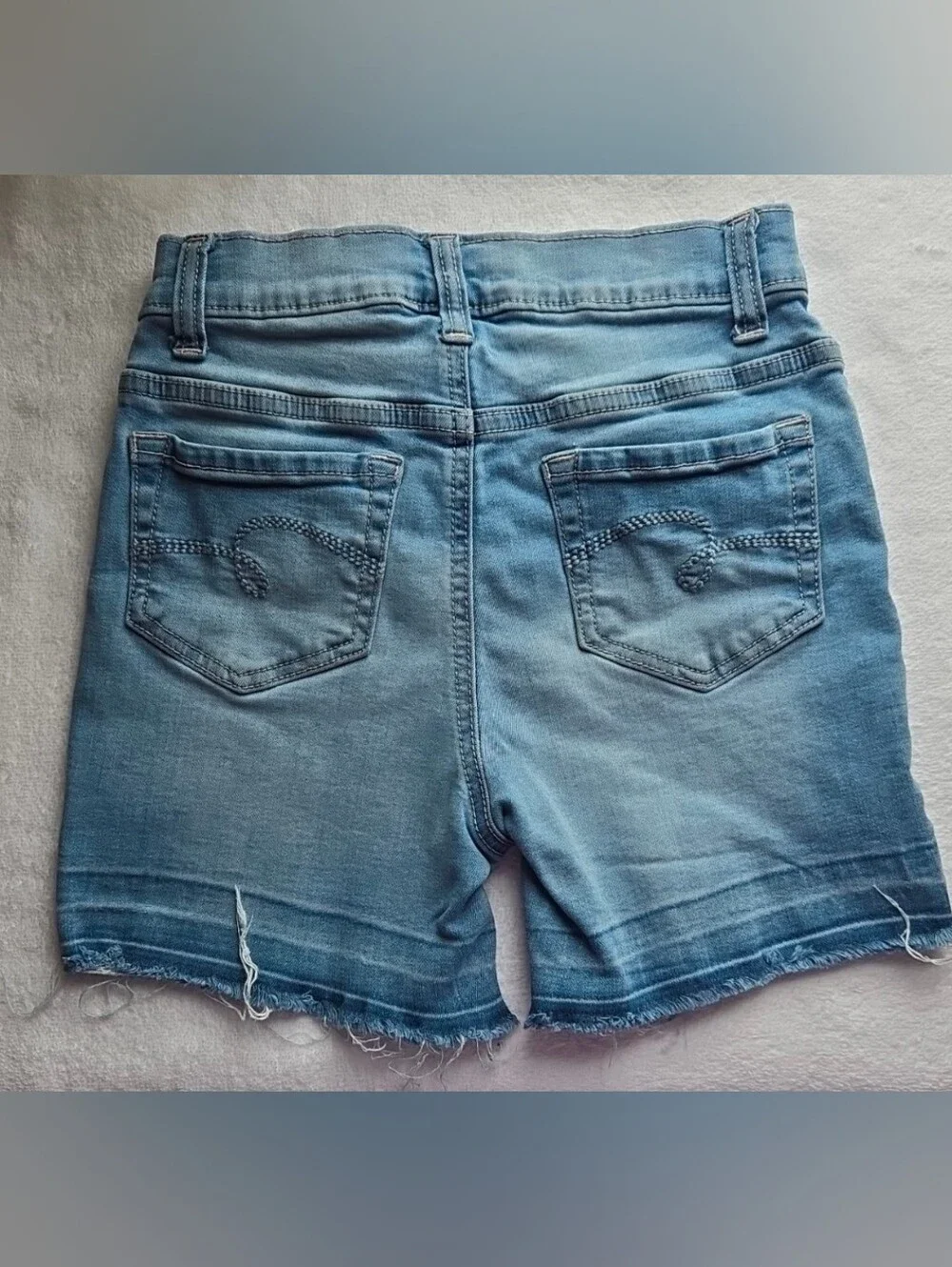 Justice Light Wash Distressed Jean Shorts High Waisted Button Fly Sz 12